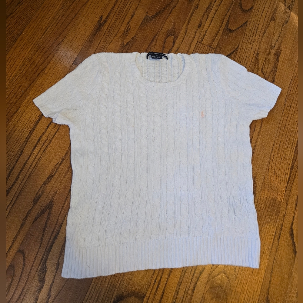 Vintage Ralph Lauren Sport White Cropped Cable knit Sweater XL